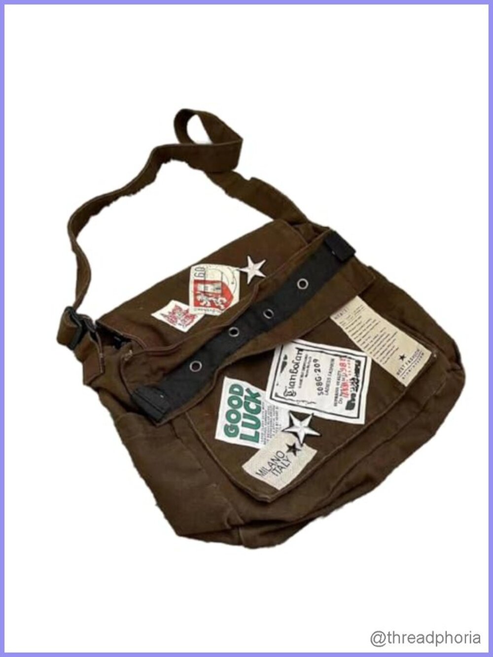Vintage Canvas Messenger Bag Women Crossbody Star Patch Grunge Shoulder